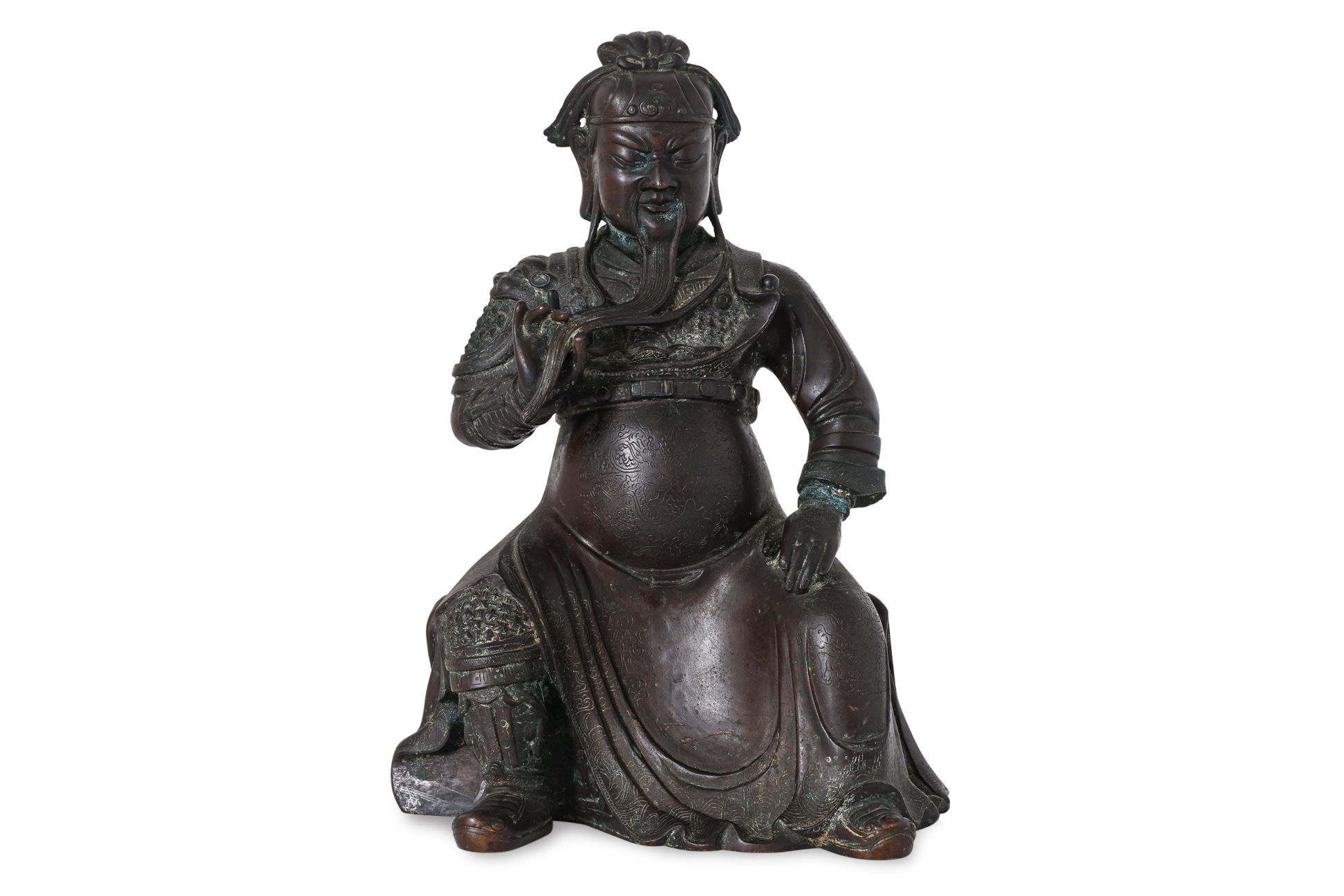 A SEATED BRONZE FIGURE OF GUANDI