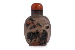 A CARVED AGATE 'WATER BUFFALO' SNUFF BOTTLE