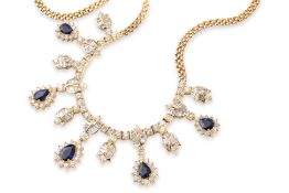 A BLUE SAPPHIRE AND DIAMOND NECKLACE