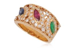 A HIGH KARAT GOLD MULTI-GEMS RING