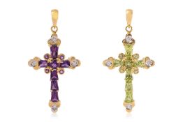 AN AMETHYST AND A PERIDOT 'CROSS' PENDANT