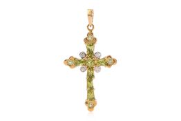 A PERIDOT AND DIAMOND 'CROSS' PENDANT