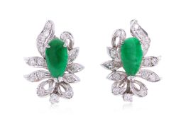 A PAIR OF JADEITE AND DIAMOND SCREW-ON EARRINGS