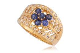 A SAPPHIRE AND DIAMOND RING