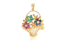 A MULTI-GEM AND DIAMOND 'FLOWER BASKET' PENDANT