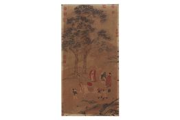 A PICTORIAL SILK EMBROIDERY