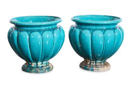 A PAIR OF CLEMENT MASSIER TURQUOISE GLAZED JARDINIERES