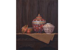 THAI SCHOOL (20TH CENTURY) - STILL LIFE OF BENJARONG PORCELAIN