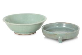 TWO CELADON GLAZED DISHES
