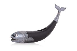 A MALAYSIAN SILVER MOUNTED AND HORN MODEL OF A FISH