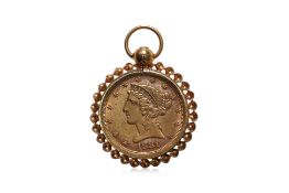 AN 1881 AMERICAN 'LIBERTY HEAD' $5 GOLD COIN PENDANT