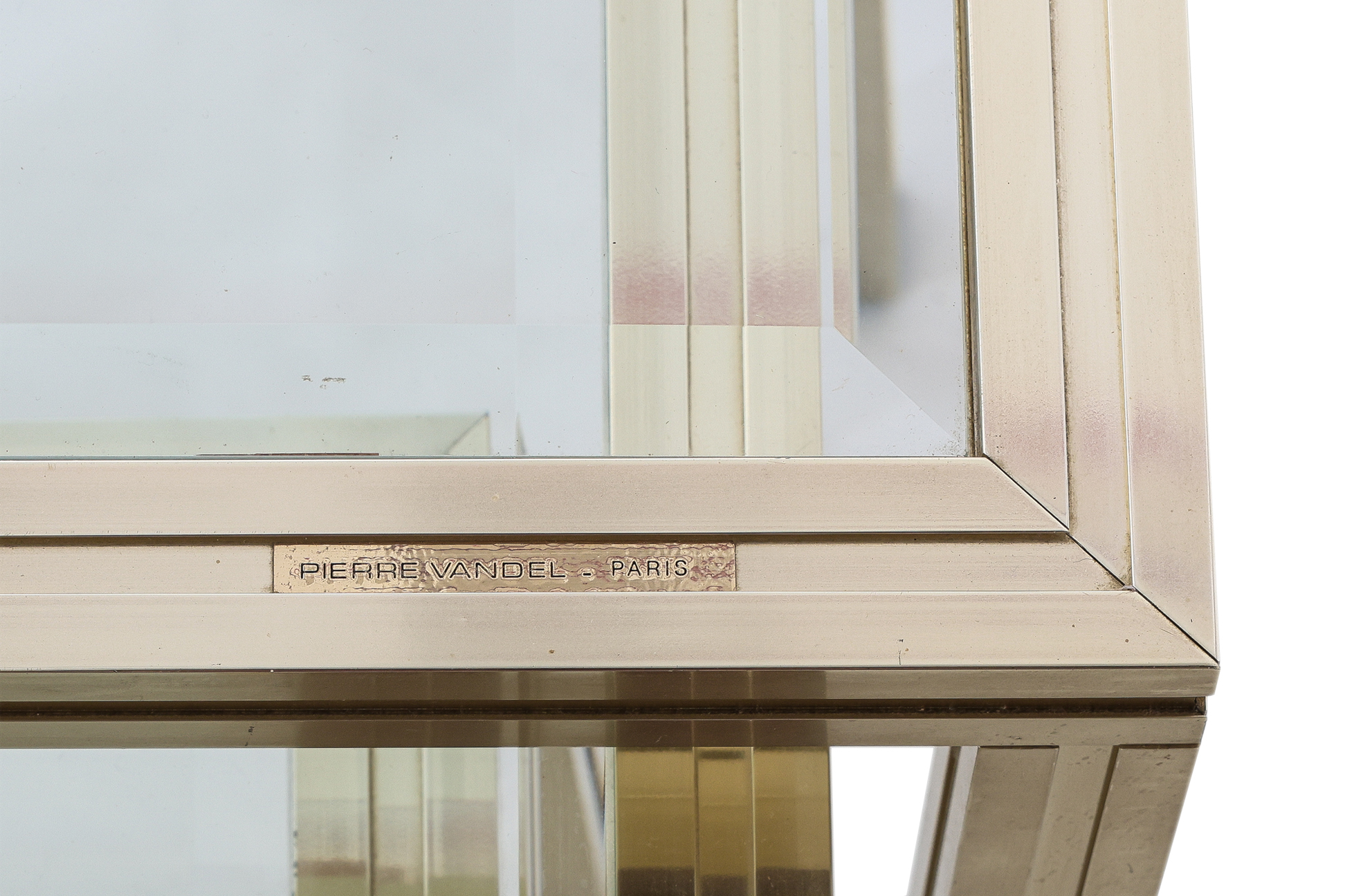 A NEST OF THREE BRASS AND GLASS SIDE TABLES BY PIERRE VANDEL - Image 3 of 3