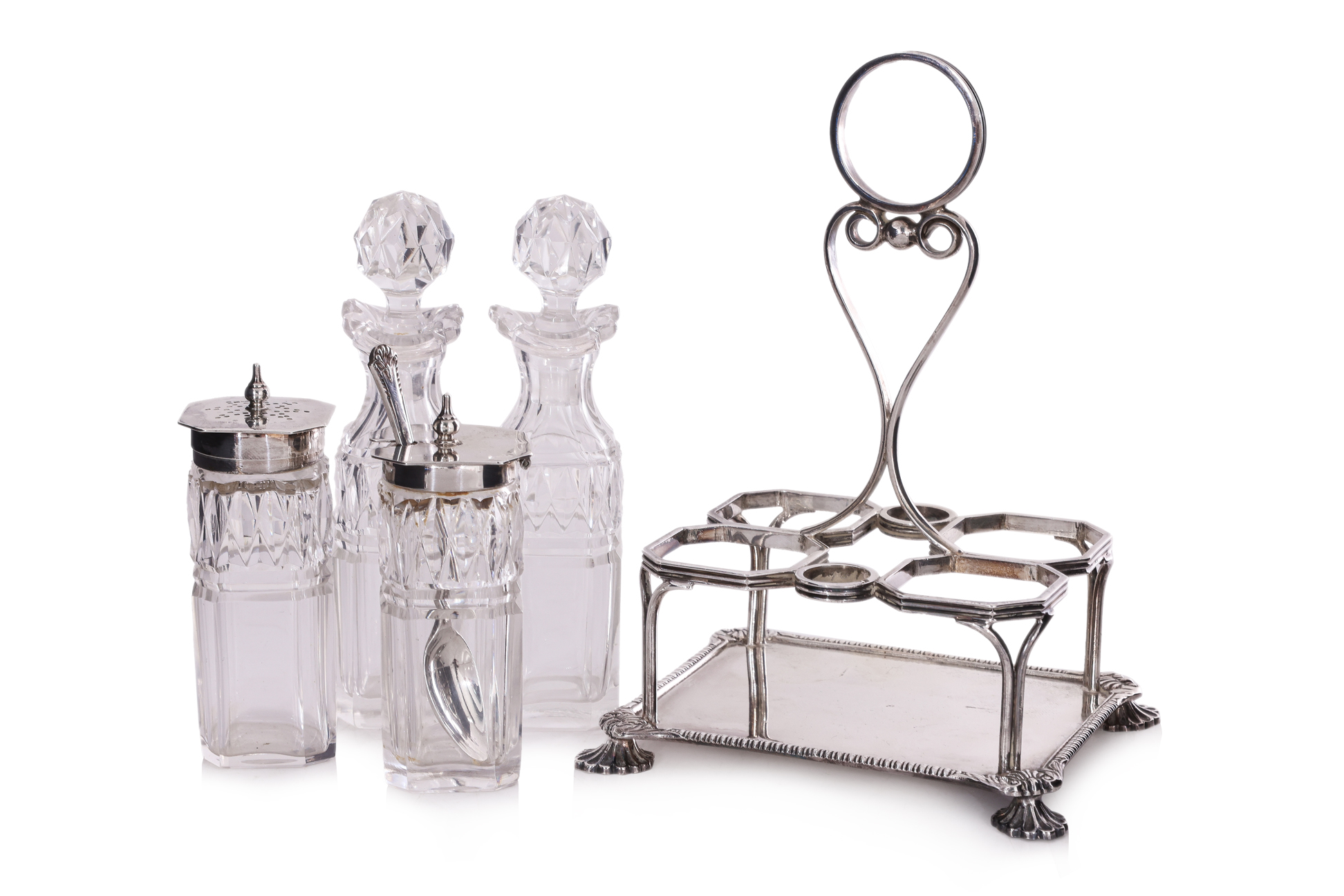 A LATE VICTORIAN ENGLISH SILVER AND CUT GLASS CRUET SET - Image 3 of 3