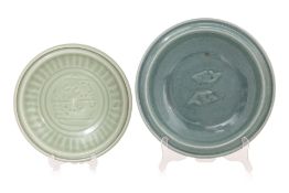 TWO CELADON DISHES