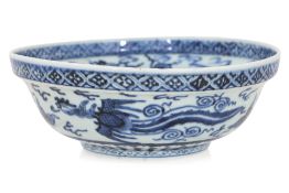 A BLUE AND WHITE PHOENIX DECORATED BOWL
