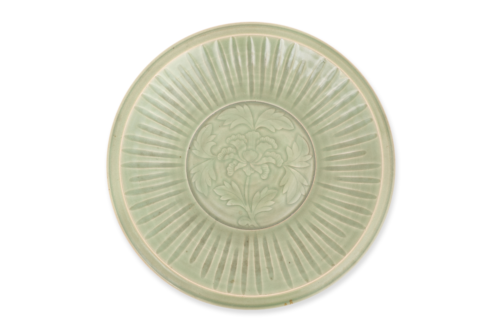 A LARGE CELADON LOTUS DISH