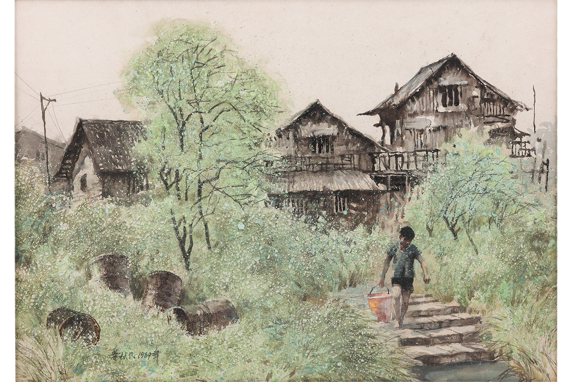 YE XIANMIN (CHINESE, B. 1958) - BOY CARRYING BUCKET