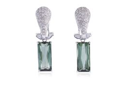 A PAIR OF TOURMALINE AND DIAMOND EARRINGS