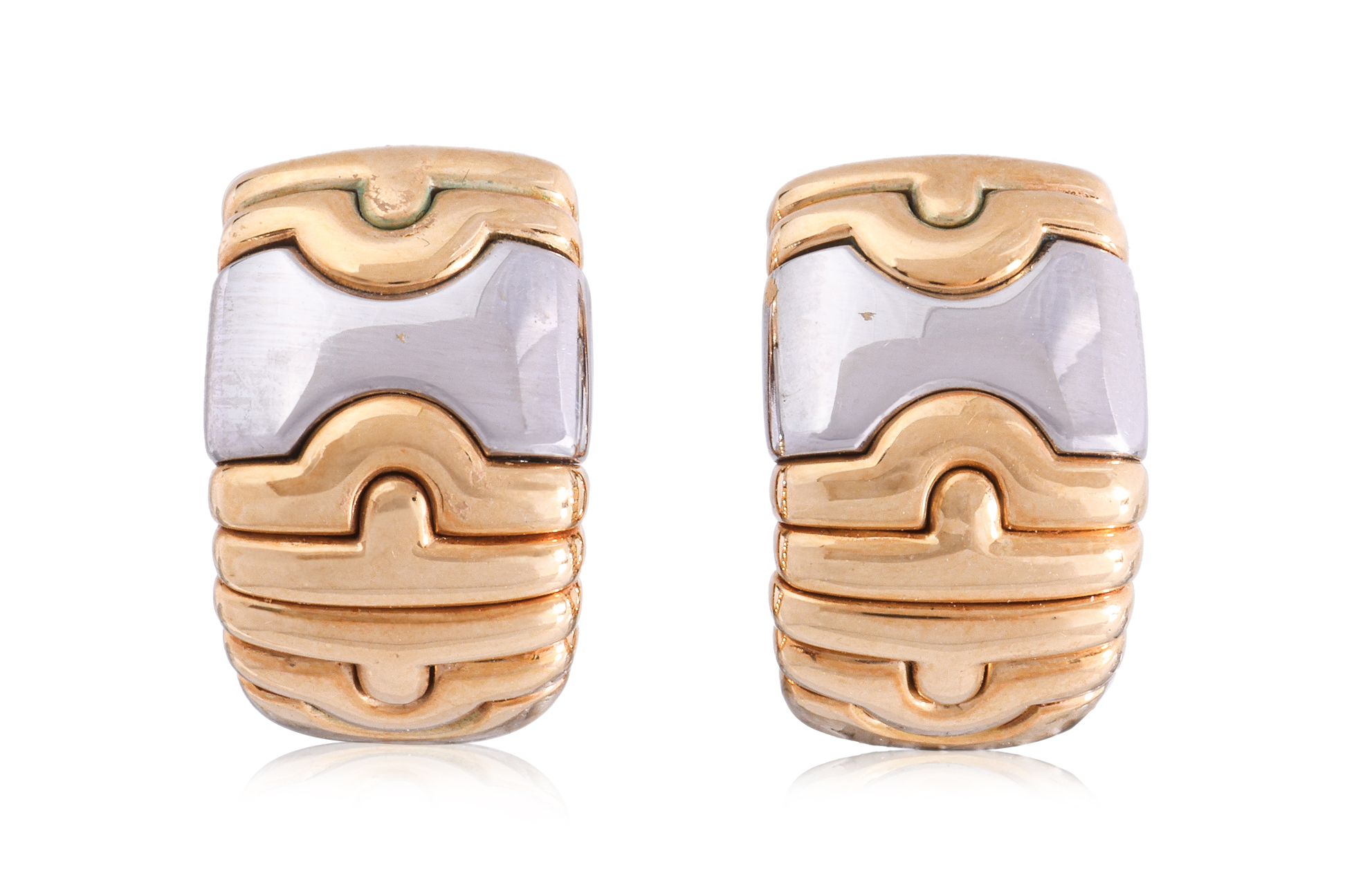 A PAIR OF TWO TONE 'PARENTESI' CLIP-ON EARRINGS BY BVLGARI