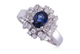 A SAPPHIRE AND DIAMOND RING