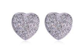 A PAIR OF DIAMOND CLUSTER 'HEART' STUD EARRINGS