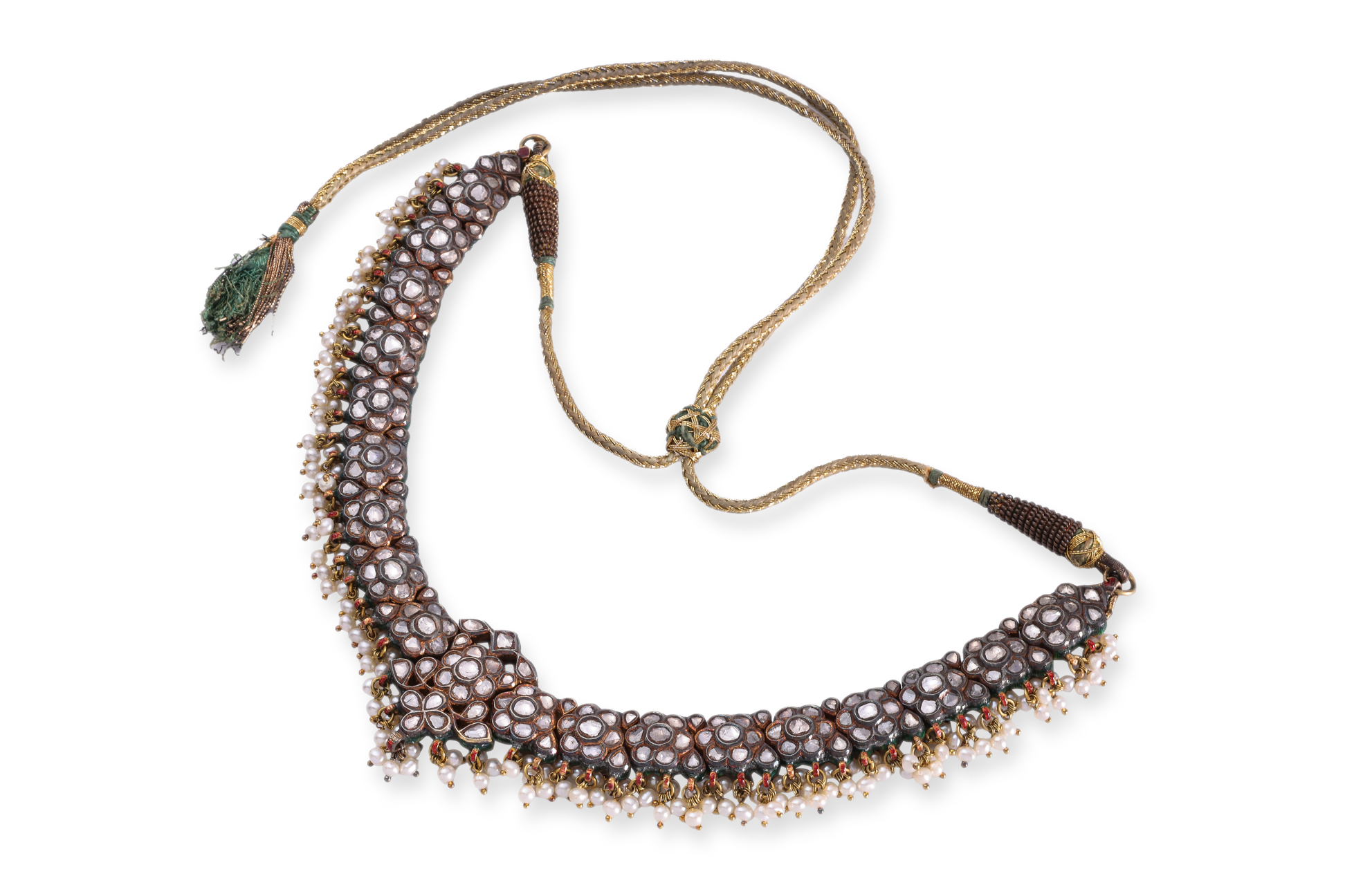 AN ANTIQUE INDIAN DIAMOND AND PEARL NECKLACE - Image 2 of 10