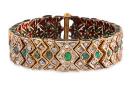 AN ANTIQUE INDIAN DIAMOND AND GEM SET BRACELET