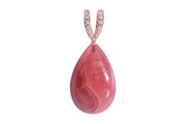 A RHODOCHROSITE AND DIAMOND PENDANT