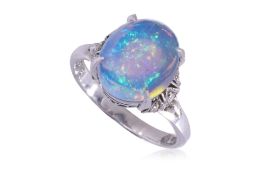 AN OPAL AND DIAMOND RING