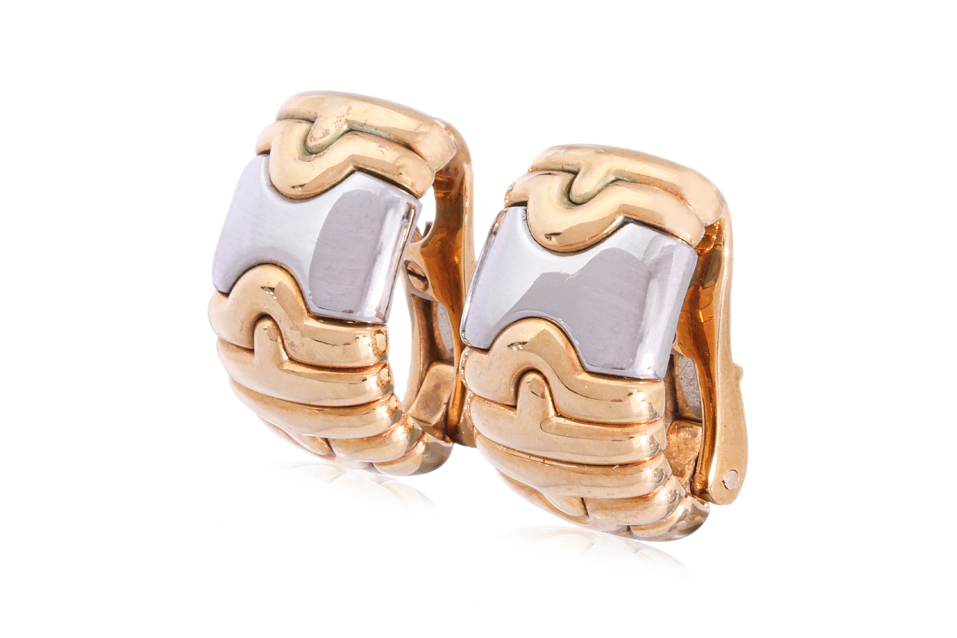 A PAIR OF TWO TONE 'PARENTESI' CLIP-ON EARRINGS BY BVLGARI - Image 2 of 2