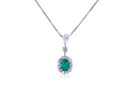A VIVID GREEN COLOMBIAN EMERALD AND DIAMOND NECKLACE