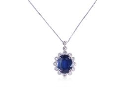 A SAPPHIRE AND DIAMOND NECKLACE