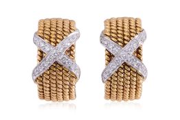 A SIX ROW DIAMOND CLIP-ON EARRINGS BY TIFFANY & CO.