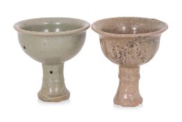 TWO CELADON GLAZED STEM CUPS