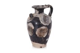 A LUSHAN PHOSPHATIC-SPLASHED BLACK-GLAZED EWER