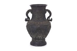 A LARGE BRONZE MYTHICAL BEAST AND ROPE DECORATED VASE