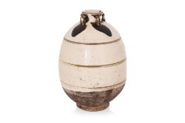 A CIZHOU WHITE-GLAZED AND PAINTED OVOID JAR