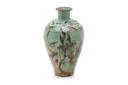 A CIZHOU GREEN-GLAZED AND PAINTED MEIPING VASE