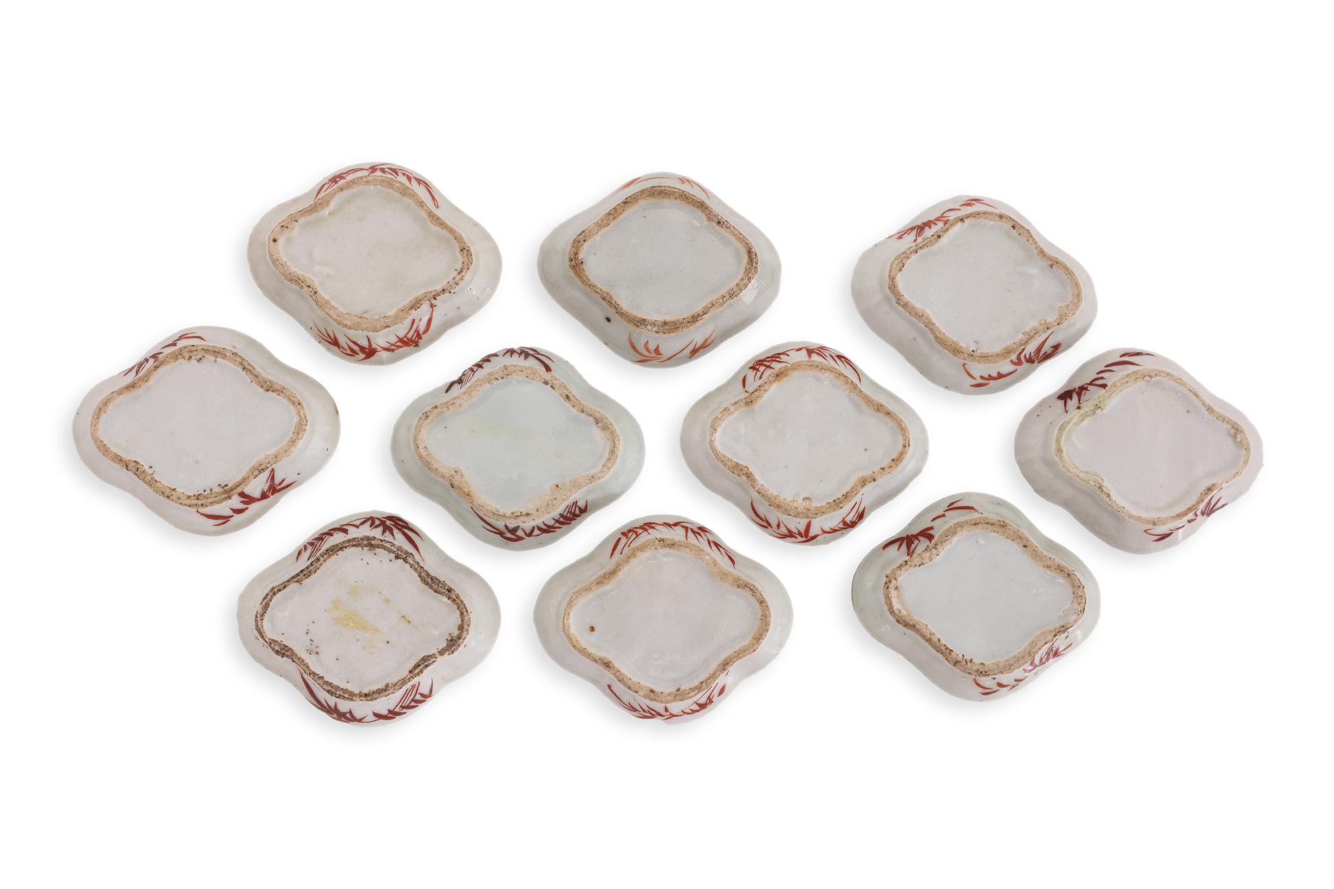 A GROUP OF TEN ENAMEL DECORATED PORCELAIN SAUCE DISHES - Image 3 of 3