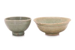 TWO LONGQUAN MOULDED CELADON BOWLS