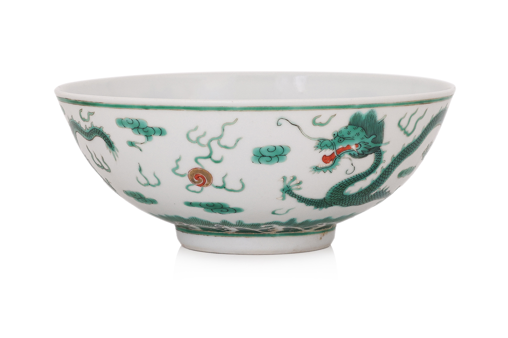 A GREEN ENAMELLED PORCELAIN DRAGON BOWL - Image 2 of 12