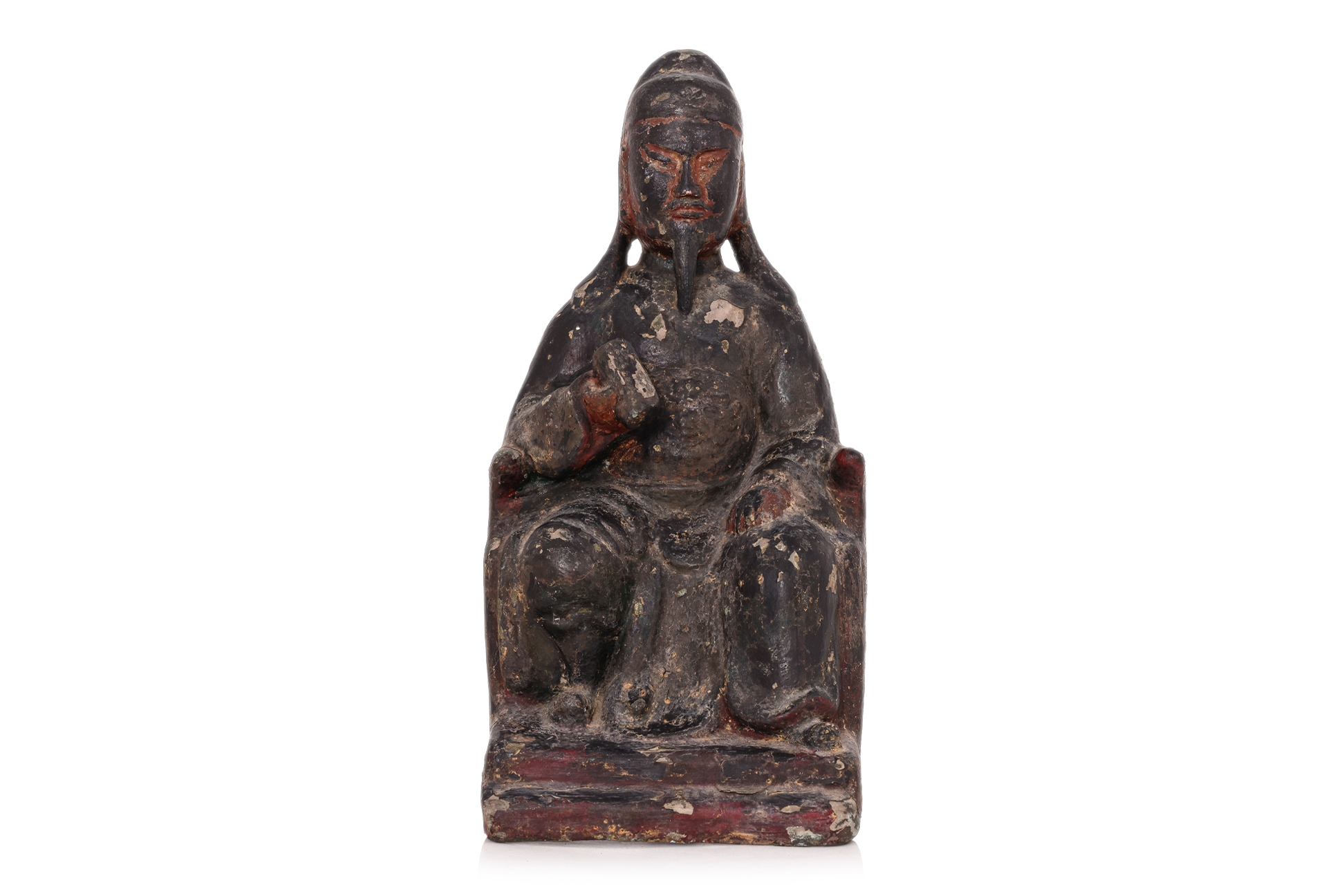A LARGE LACQUERED BRONZE FIGURE OF GUANDI