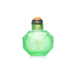 A SMALL FACETED GREEN GLASS SNUFF BOTTLE