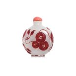 AN OPAQUE WHITE AND RED OVERLAY GLASS 'LUCKY COINS' SNUFF BOTTLE