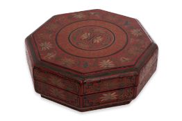 AN OCTAGONAL LACQUERED BOX AND COVER