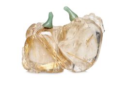 A RUTILATED QUARTZ TWIN PEACH FORM SNUFF BOTTLE