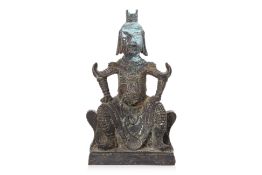 A BRONZE FIGURE OF GUANDI WITH INSCRIPTION