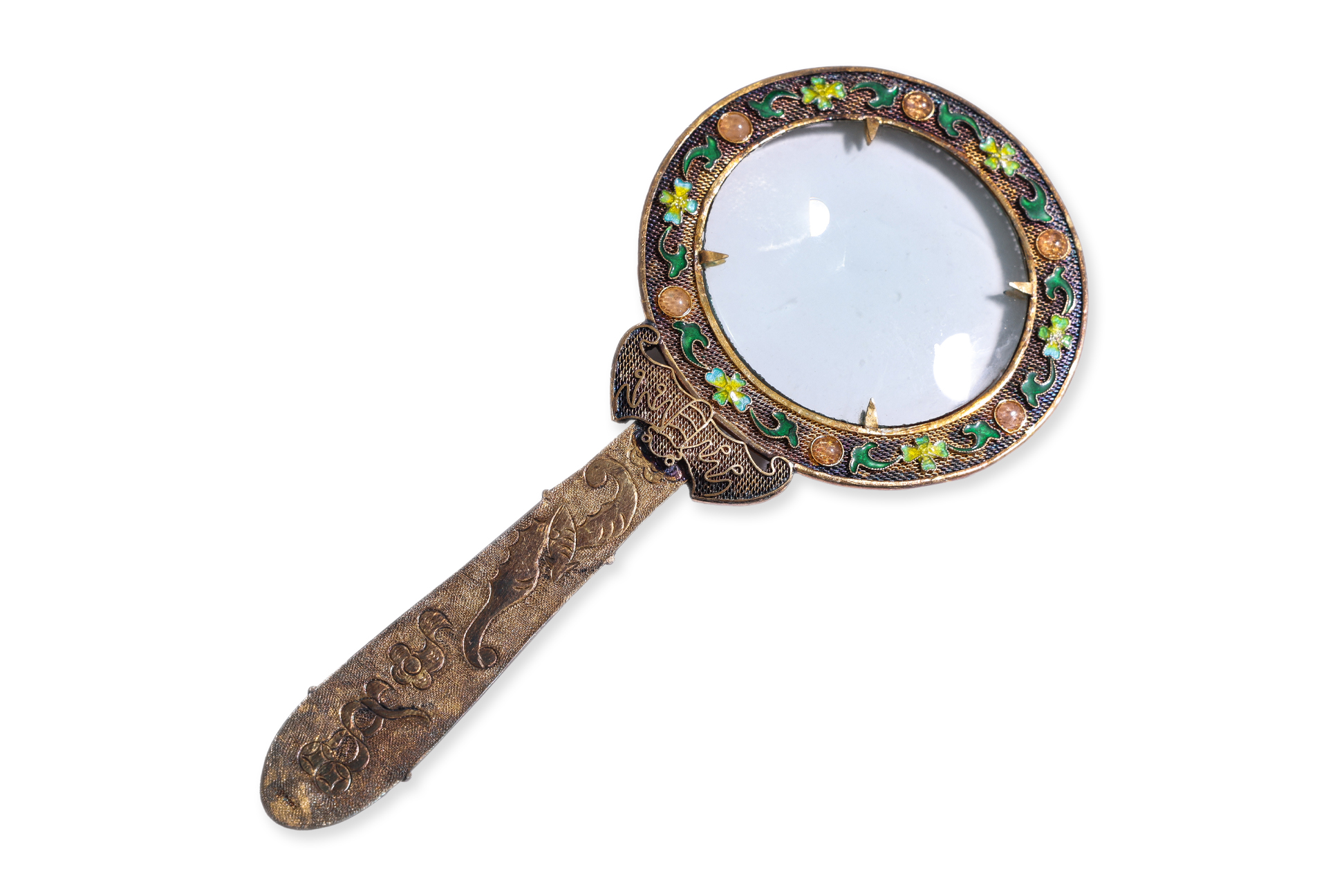 AN ENAMELLED SILVER AND JADE MAGNIFYING GLASS - Image 4 of 4