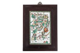 A 'THREE KINGDOMS' FAMILE VERTE PORCELAIN PANEL