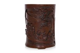 A FINELY CARVED BAMBOO BRUSHPOT, SIGNED ZHOU ZIYAN
